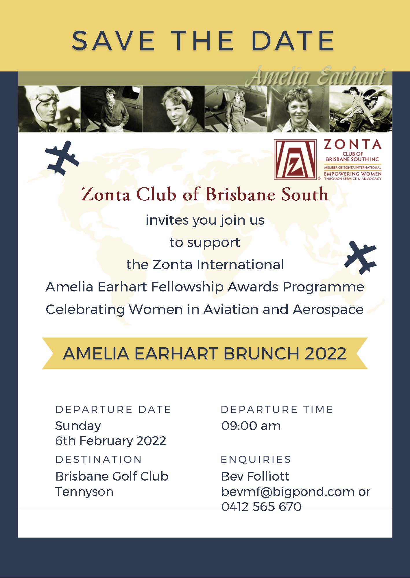 Amelia Earhart Brunch 2022 - Brisbane - CANCELLED DUE TO COVID @ Brisbane Golf Club